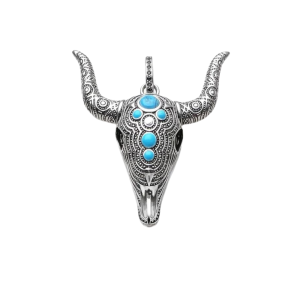 925 sterlingsilver western tjurskallehängsmycke med turkosstenar