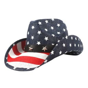 Amerikansk flagga stråcowboyhatt med stjärnprytt band