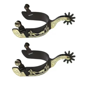 Antik mässingswesternridsporrar med handsnidad design