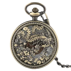 Antikbrons fenix skelettfickur automatiskt mekaniskt