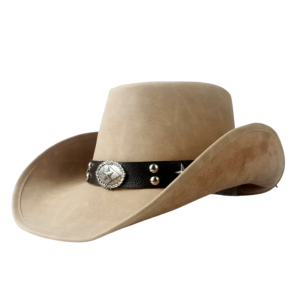 Beige läder cowboyhatt med stjärnaccenter