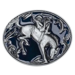 Bockande bronco cowboybältespänne för män i silverfinish