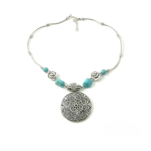 Bohemisk western turkos hängsmycke halsband med concho charm