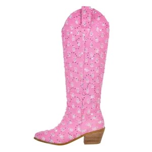 Breda kalv floralt broderade knähöga cowboy boots