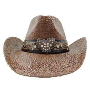 Brun hjärtprydd stråcowboyhatt