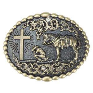 Cowboybön western bältespänne med kors och hästdesign