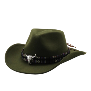 Cowboyhatt i ullfilz med tjurhuvudband