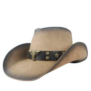 Cowboyhatt i westernläder med longhorndetalj