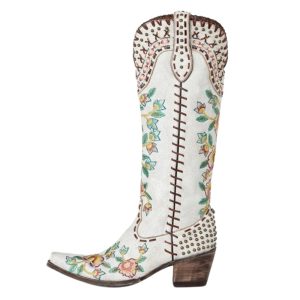 Dam florala broderade cowgirl-boots med medellångt skaft i vitt