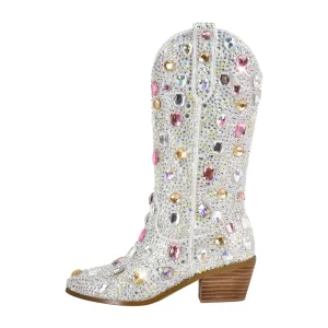 Dam gnistrande flerglada rhinsten mid-kalf cowboy boots