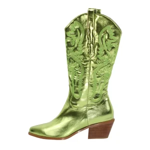 Dam metallisk broderade knähöga cowboy boots