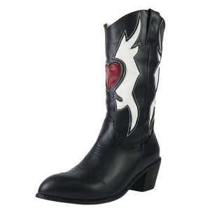 Dam midkalfboots i westernstil med hjärtdesign