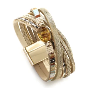 Dam western flerskiktad läderarmband med kristallanhängare