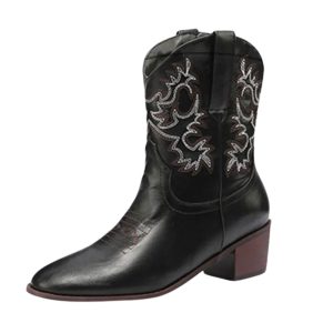 Dam cowboy boots med mellankalvlängd och blommigt broderi