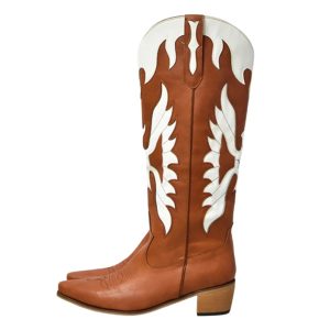 Damer bruna och vita broderade lädercowboy boots
