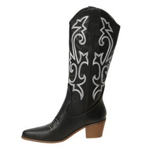 Dams klassiska lädercowboy boots med broderi