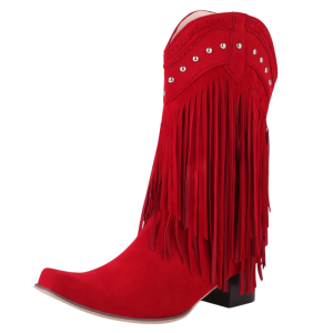 Dams midkalv cowboy boots med fransar och tasslar