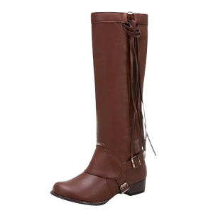 Dams midkalvs western ridboots med frans- och spännedetaljer