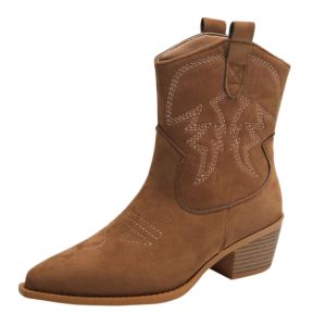 Damsankel cowboy boots i brun imitationmocka med spetsig tå