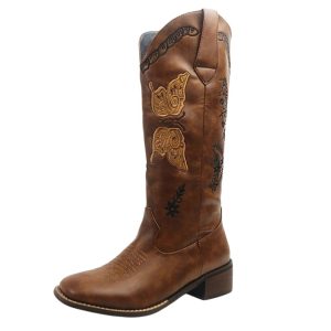 Damboots i läder med fjärilsbroderi i mellankalv westernstil