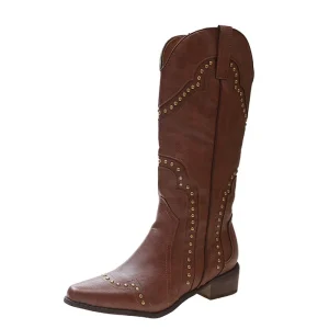 Damcowboy boots upp till mitten av vaden med nitdetaljer och låg fyrkantig klack