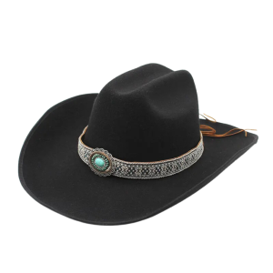 Filz cowboyhatt med turkos utsmyckat band