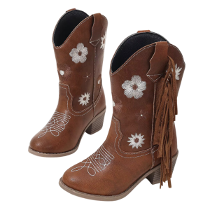 Flickors blommiga broderade knähöga cowboy boots