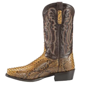 Herr cowboy boots i westernstil med ormtryck, broderi och fyrkantig tå