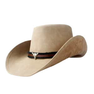 Herr lädercowboyhatt med tjurhuvuddetalj