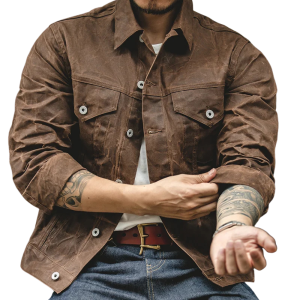 Herrjacka i vaxad canvas med westernstil
