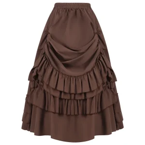 Högmidjad lång volangkjol i western steampunk-stil