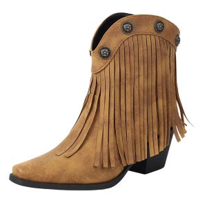 Kvinnors cowboy boots med fransiga tofsar och dekorativ knappdetalj