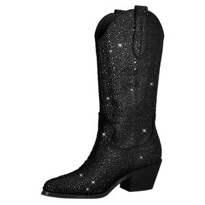Kvinnors glittrande strassknähöga cowboy boots
