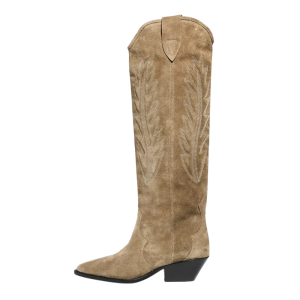 Kvinnors mocka knähöga cowboy boots med broderi