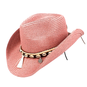 Kvinnors stråcowboyhatt med snäcktasselband
