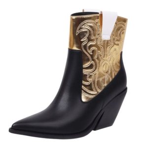 Kvinnors svarta och guld patchwork cowboy boots