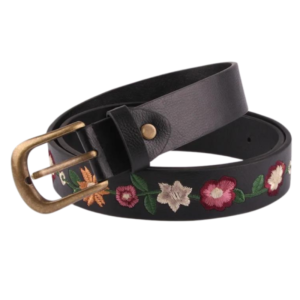 Kvinnors västerländskt blommigt broderat bälte med vintage spänne