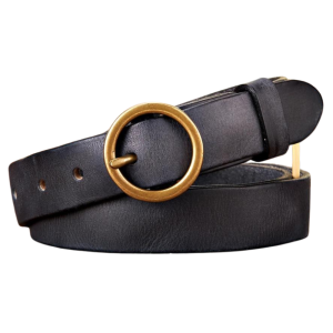 Kvinnors vintage läderbälte med runt spänne