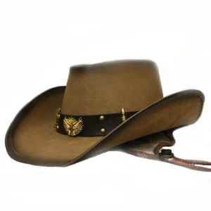 Läder cowboyhatt med kula och revolveraccent