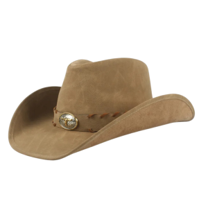 Läder cowboyhatt med oval tjuraccent