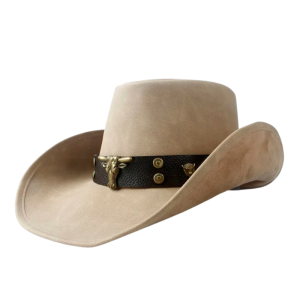 Läder cowboyhatt med tjurhuvud och nitar
