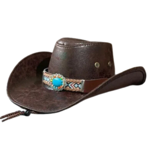 Läder cowboyhatt med turkos accent