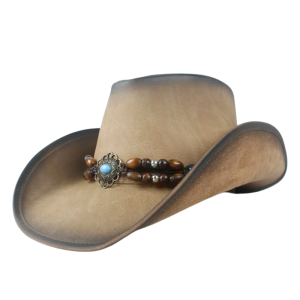 Läder cowboyhatt med turkos pärlat band
