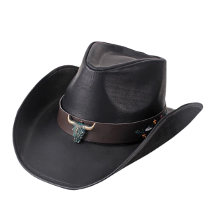 Läder western cowboyhatt med klassiska westerndetaljer
