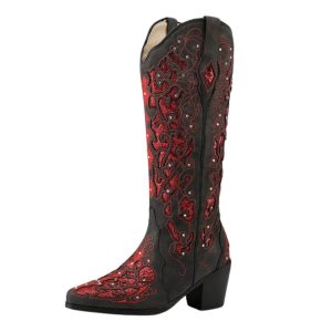 Paljettbroderade cowboy boots med blommig design