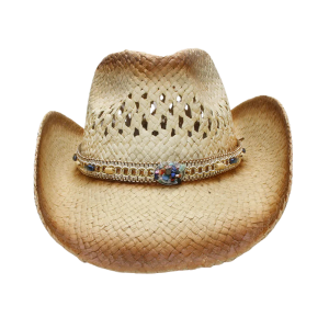 Raffiahalmcowboyhatt med stenaccentband