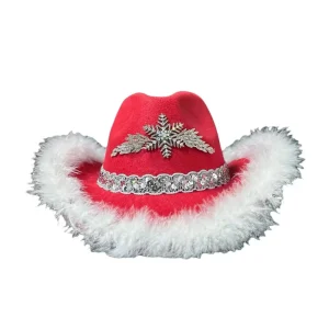 Röd julcowboyhatt med pälskant