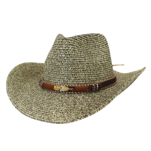 Strå cowboyhatt med fjäderdetaljer