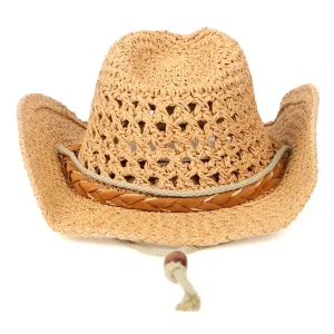 Strå cowboyhatt med flätat repband