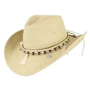 Strå cowboyhatt med snäckdetaljer
